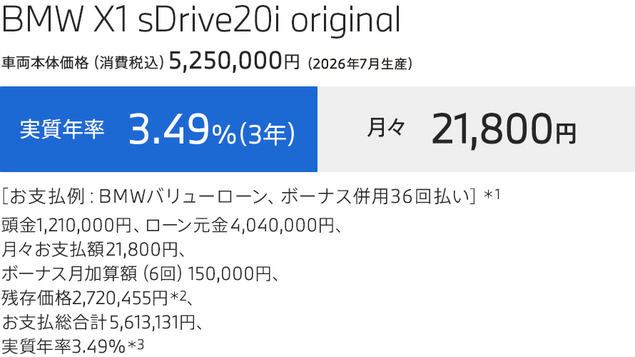 BMW X1 sDrive20i original お支払例